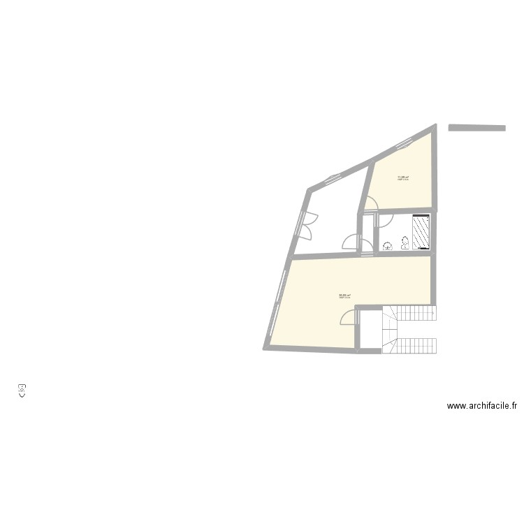 2e etage tadart. Plan de 2 pièces et 42 m2