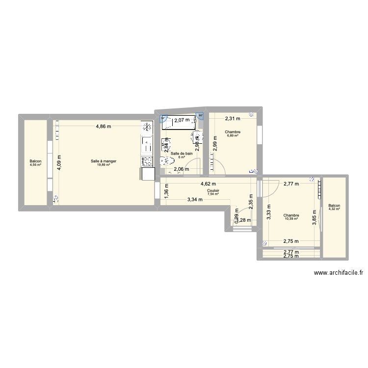 Le Brusc actuel. Plan de 7 pièces et 60 m2