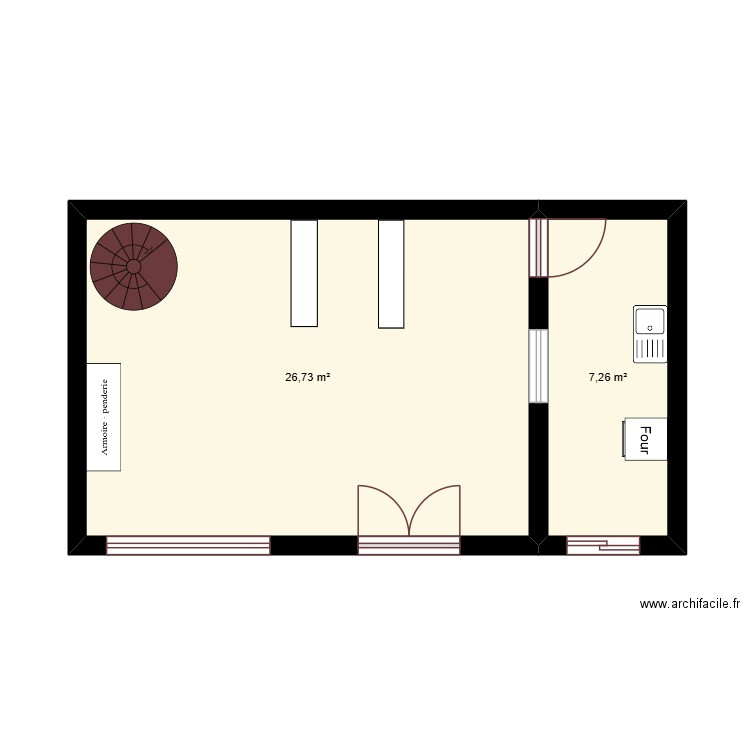 Plan archi facile. Plan de 2 pièces et 34 m2