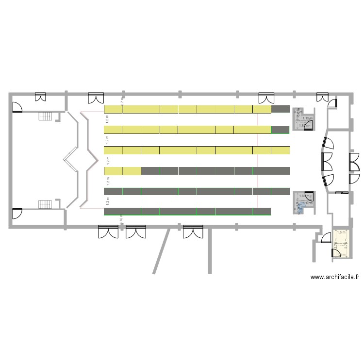 Salle des fêtes loto. Plan de 3 pièces et 10 m2