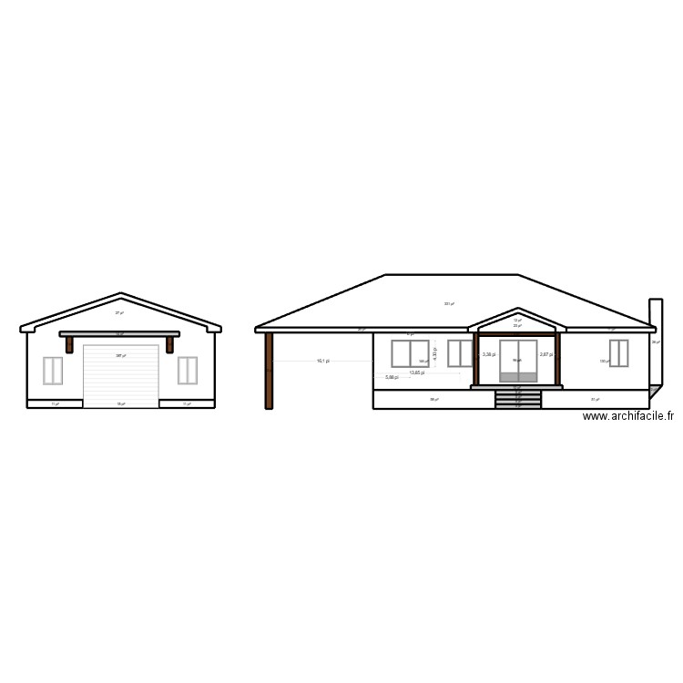 facade garage detaché balcon agrandi. Plan de 29 pièces et 136 m2