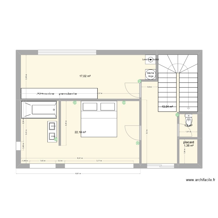 etage rdc 2. Plan de 5 pièces et 56 m2