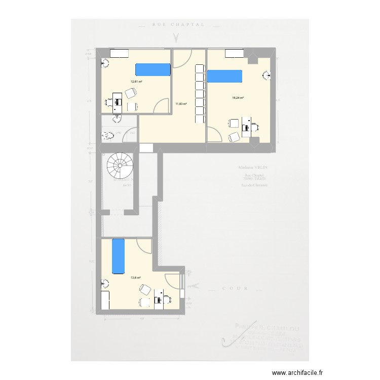 Cabinet Chaptal 3. Plan de 4 pièces et 54 m2