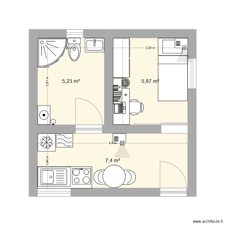 maison 20m carré. Plan de 3 pièces et 18 m2