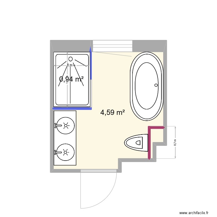 lazienka rodzice 2. Plan de 3 pièces et 6 m2