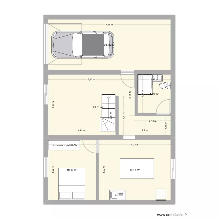 Plan pour escalier. Plan de 5  et 72 m²