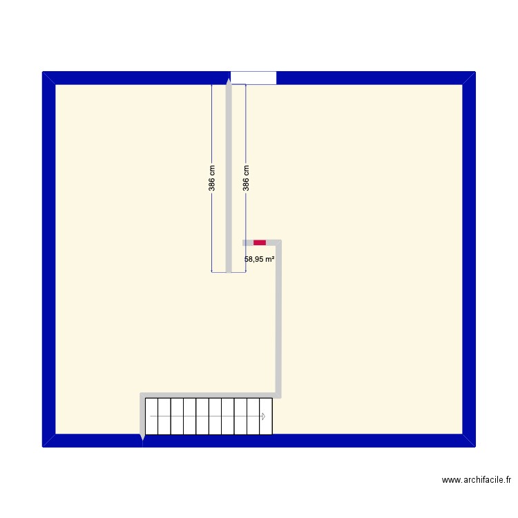 hau. Plan de 1 pièce et 59 m2