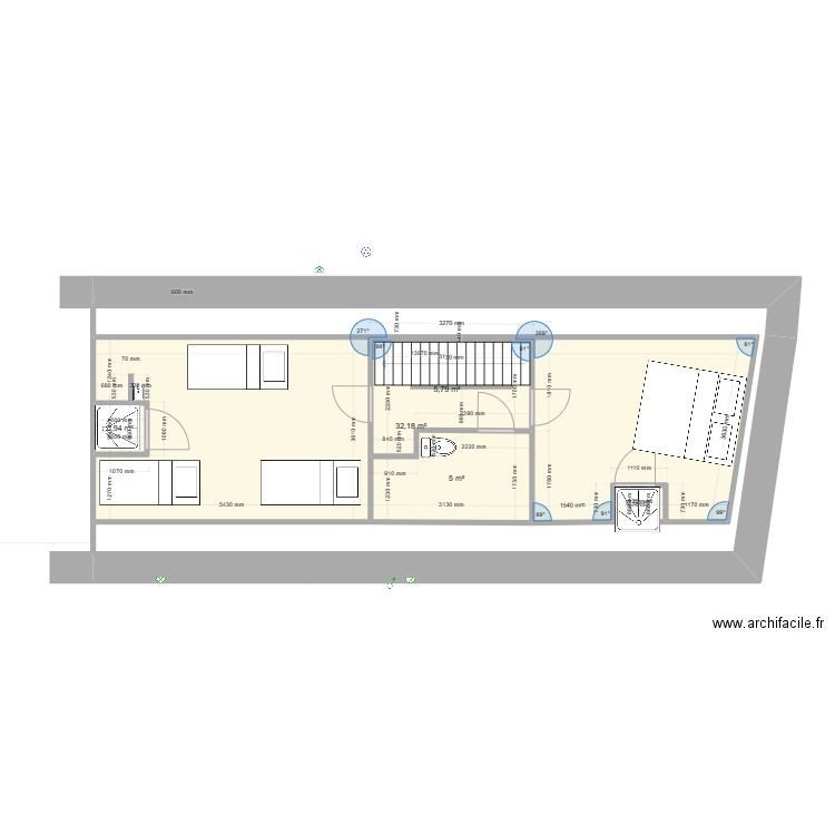 bergerie étage. Plan de 5 pièces et 45 m2