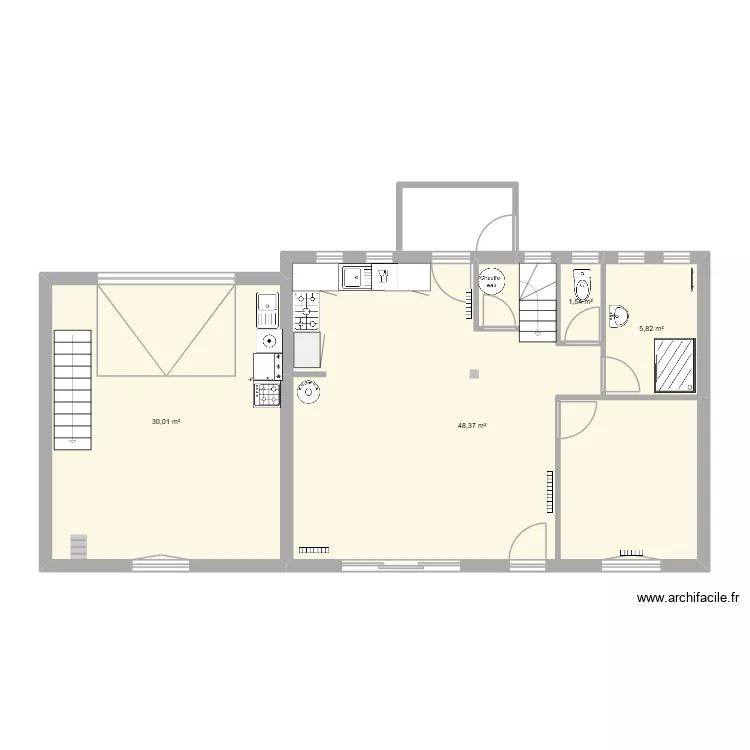 RDC renove. Plan de 4  et 86 m²