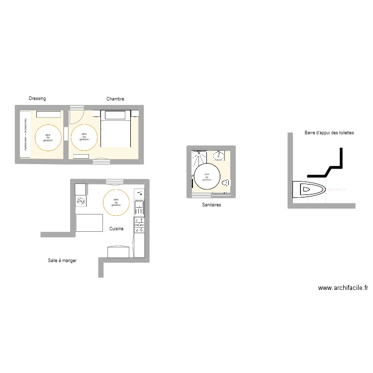 Marlène M Reg Chambre sdb. Plan de 3 pièces et 23 m2