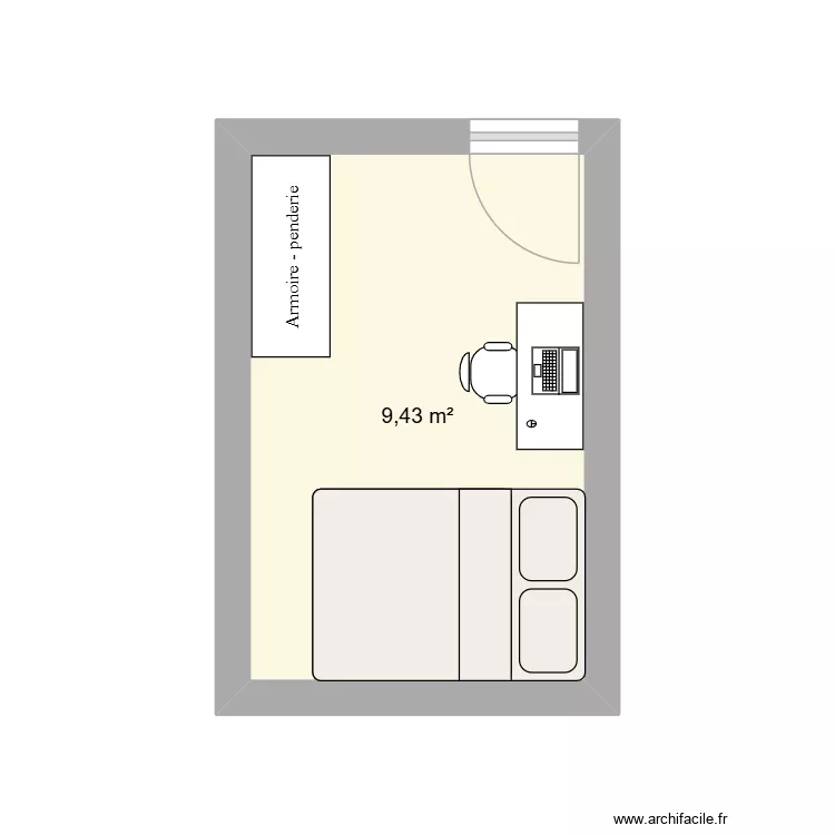 Chambre 2. Plan de 1 Pièce et 9 m²