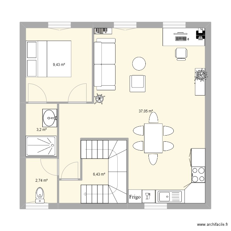 Retaillons. Plan de 5 pièces et 59 m2