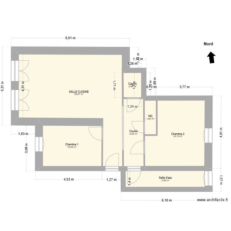 PERROTTIN. Plan de 7 pièces et 80 m2