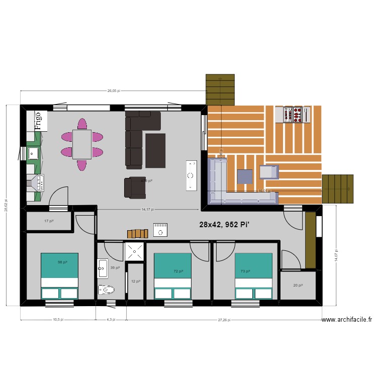 chalet 9. Plan de 8 pièces et 75 m2