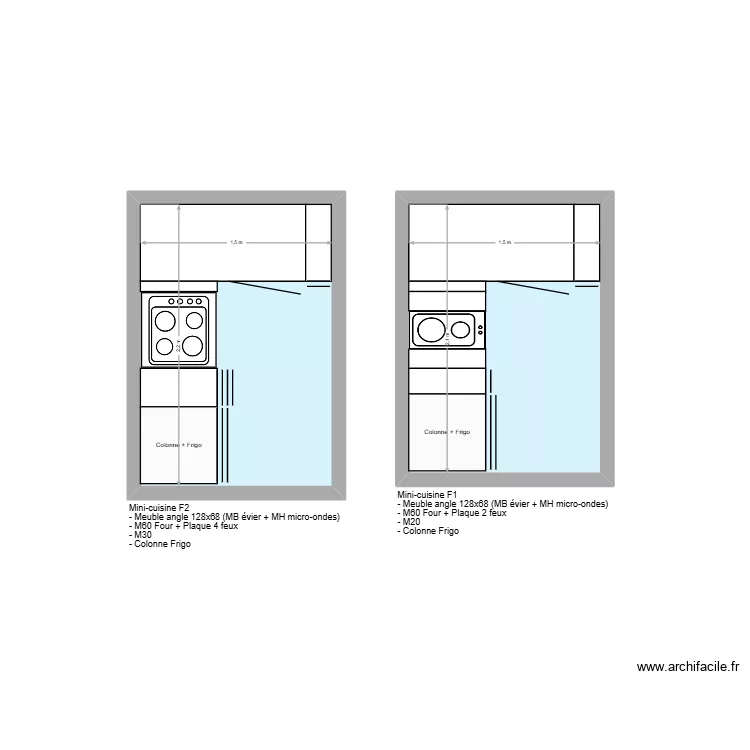 MINI CUISINE. Plan de 2  et 6 m²