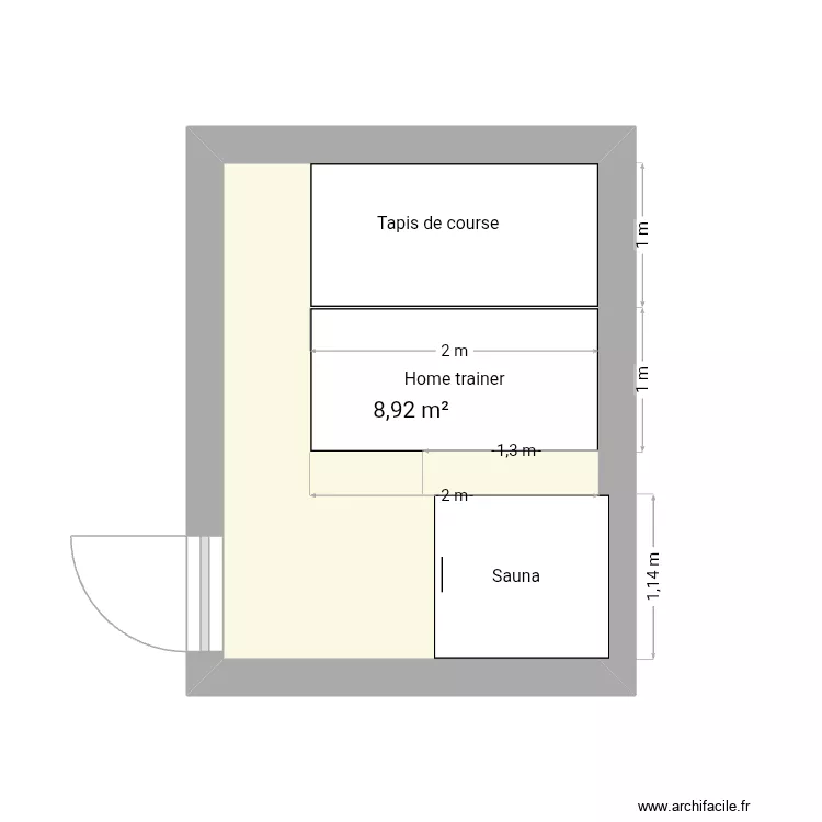 Salle de sport. Plan de 1 pièce et 9 m²