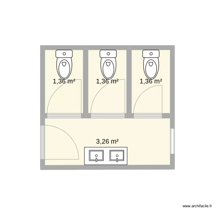 sanitaire. Plan de 4 pièces et 7 m²