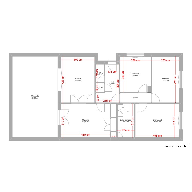 Existant avec cotes - 60 r Saint Louis. Plan de 16 pièces et 108 m2