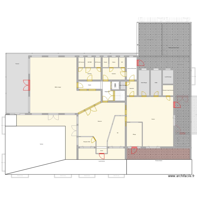 hôtel restaurant 1. Plan de 303 pièces et 3907 m2