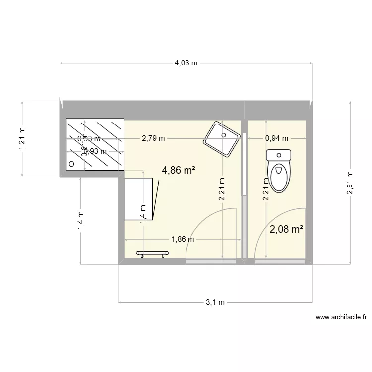 pi&egrave;ces d\'eau initiales Rouault. Plan de 2  et 7 m²