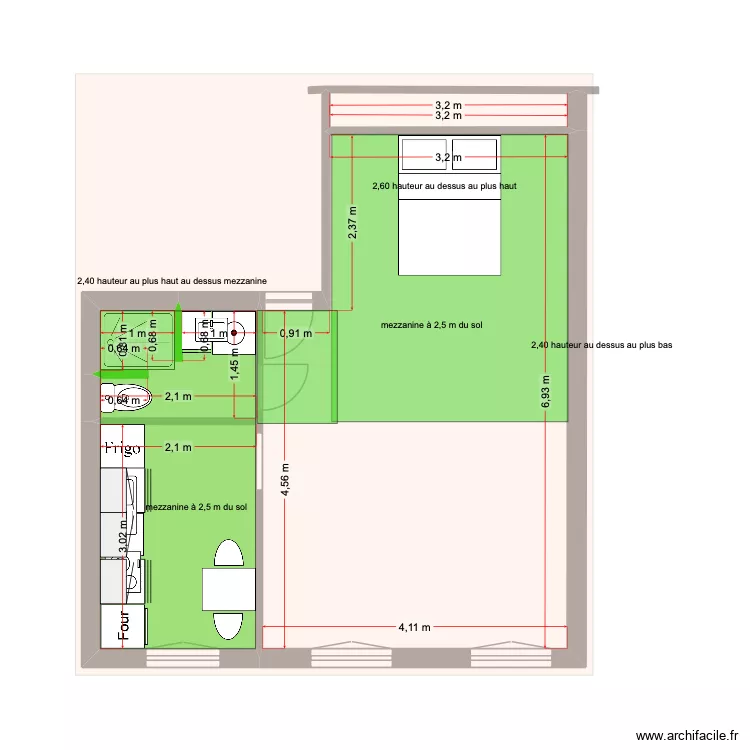 henri Ferrari. Plan de 4 pièces et 37 m²