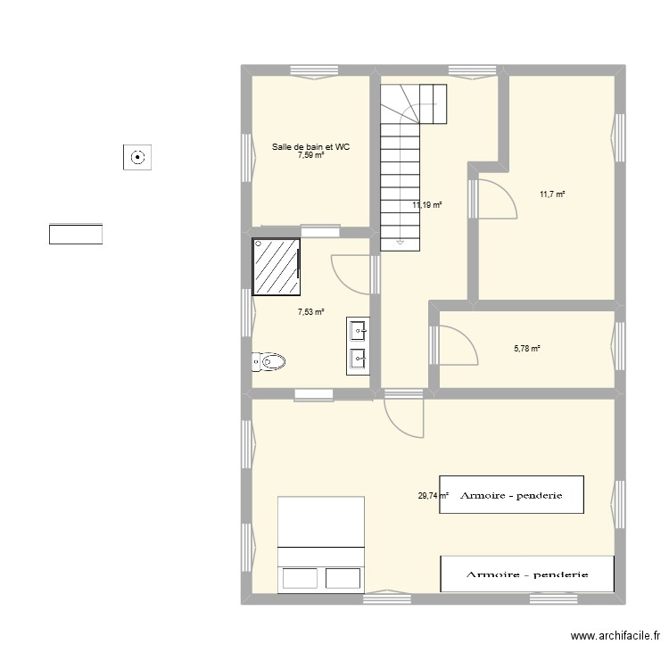Etage Vuissens Projet V2. Plan de 6 pièces et 74 m2