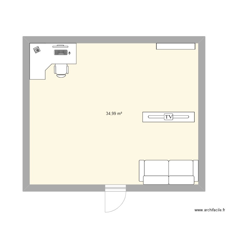          . Plan de 1 pièce et 35 m2