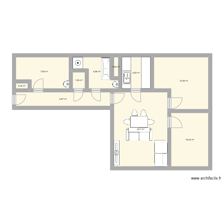 M.P.. Plan de 10 pièces et 70 m2