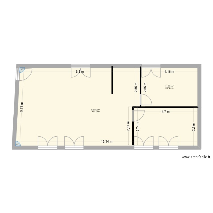 CHEVENOZ. Plan de 2 pièces et 75 m2