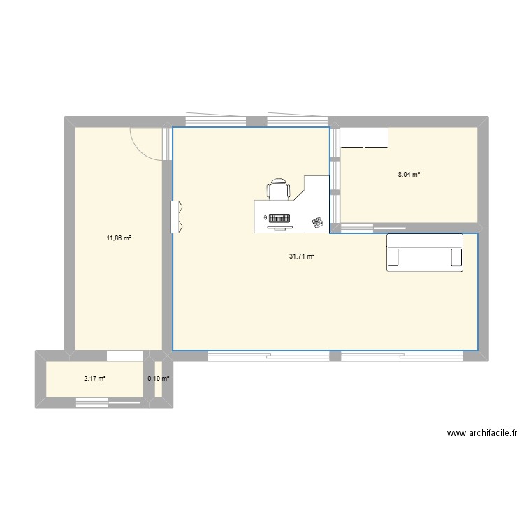 Extension cab. Plan de 5 pièces et 54 m2