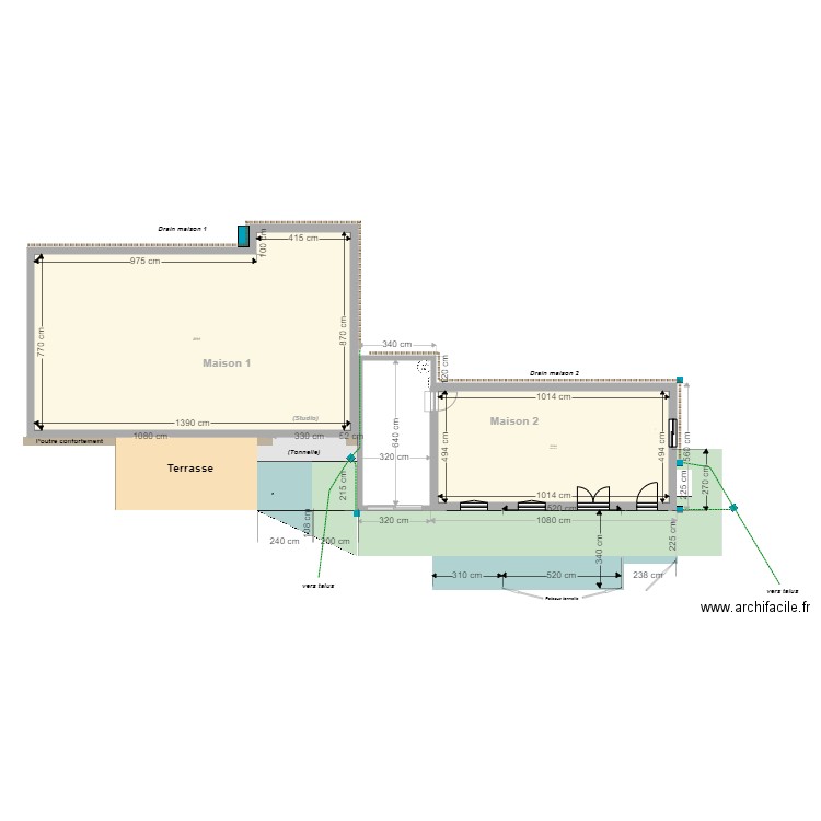 Travaux-étanchéité-sol. Plan de 8 pièces et 210 m2