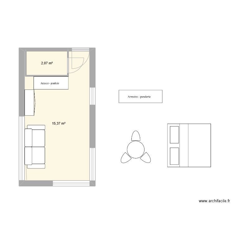 Studio_04. Plan de 2 pièces et 17 m2