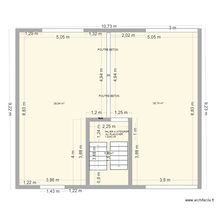 RACINE DEVIS PLANCHER BETON. Plan de 3 pièces et 88 m2