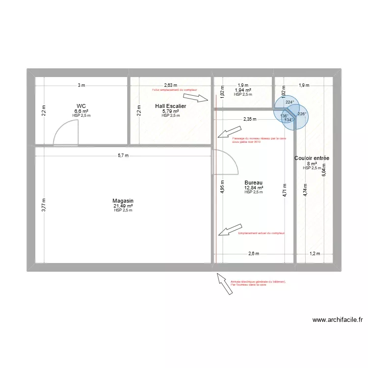 Local Commercial Bouloir Enedis. Plan de 6 Pièces et 57 m²
