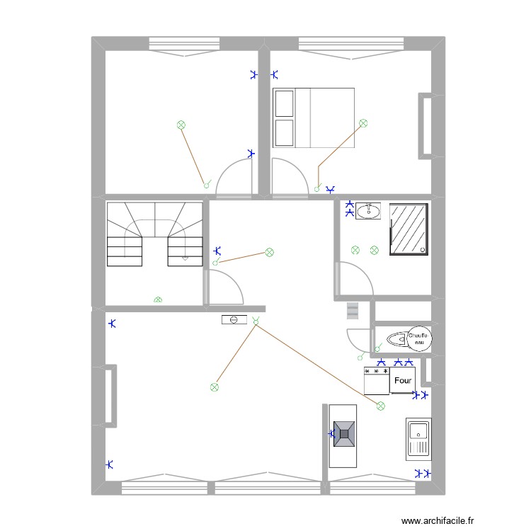 Fauvettes 1er étage electricité. Plan de 10 pièces et 71 m2