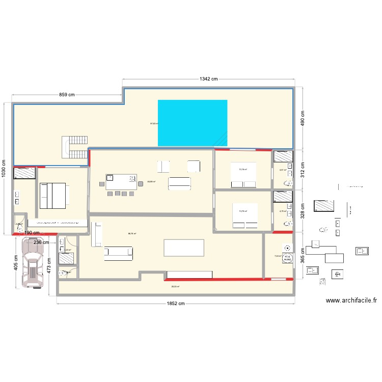 maison nouvelle. Plan de 12 pièces et 222 m2