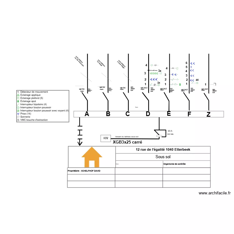 Sch&eacute;ma unifilaire Sous sol. Plan de 