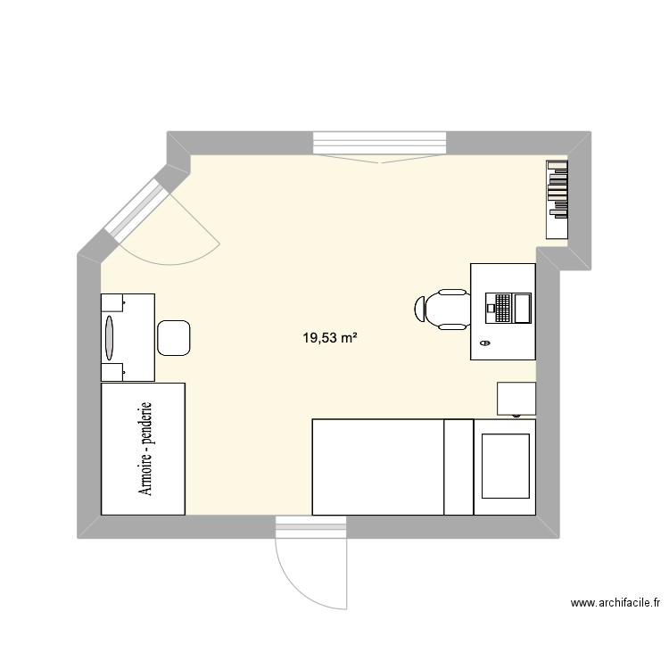 my roomin a great dimension. Plan de 1 pièce et 20 m2