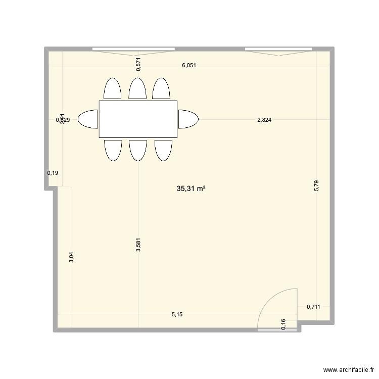 Salon. Plan de 1 pièce et 35 m2