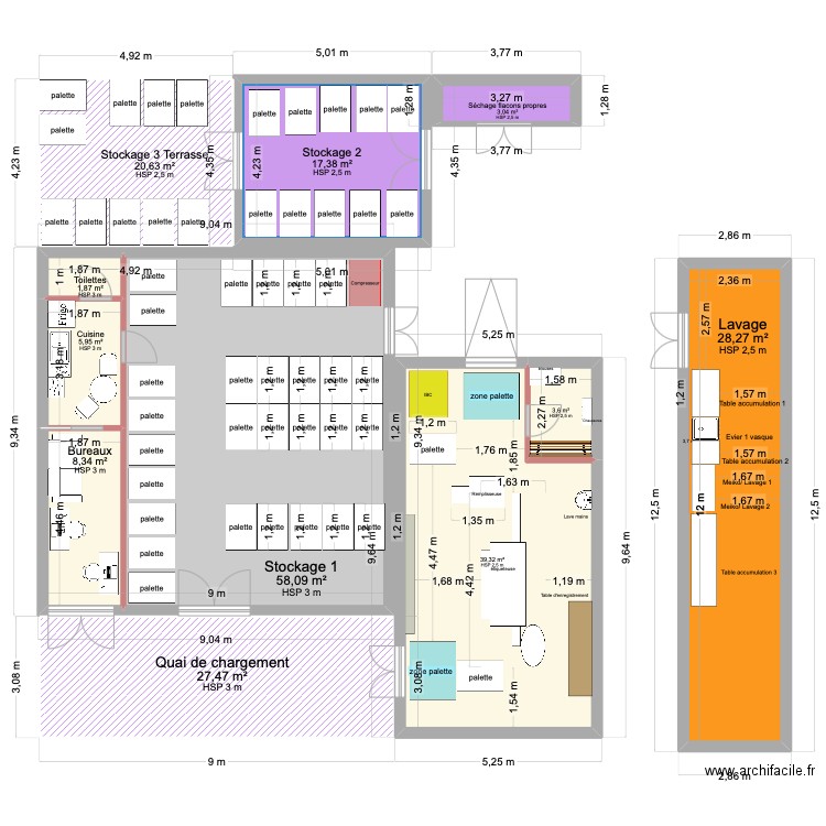 Plan atelier RE'FLACON 03_25. Plan de 11 pièces et 214 m2