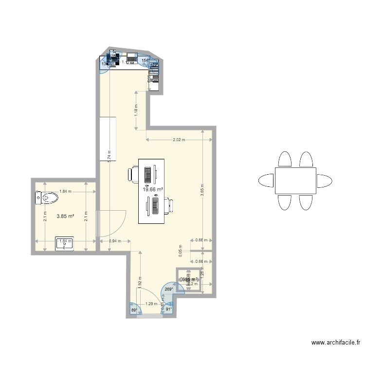 atelier 19eme MEUBLE. Plan de 3 pièces et 24 m2