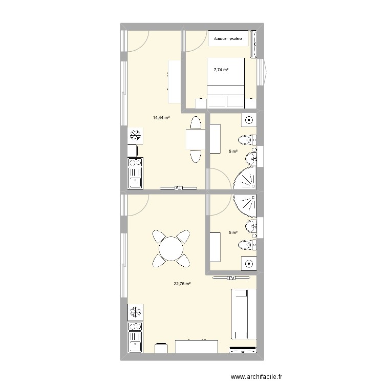 Dépendance. Plan de 5 pièces et 55 m2