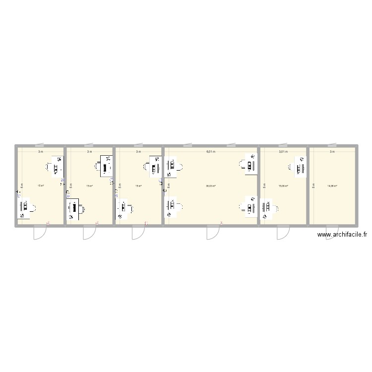 bureau _RH. Plan de 6 pièces et 105 m2