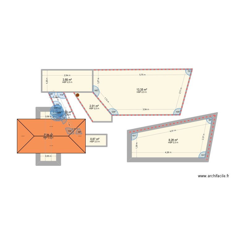 essai. Plan de 8 pièces et 33 m2
