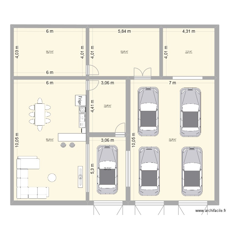 essaie 1. Plan de 7 pièces et 225 m2