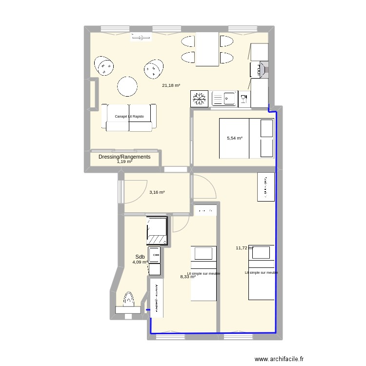 Neuilly rev4. Plan de 9 pièces et 55 m2