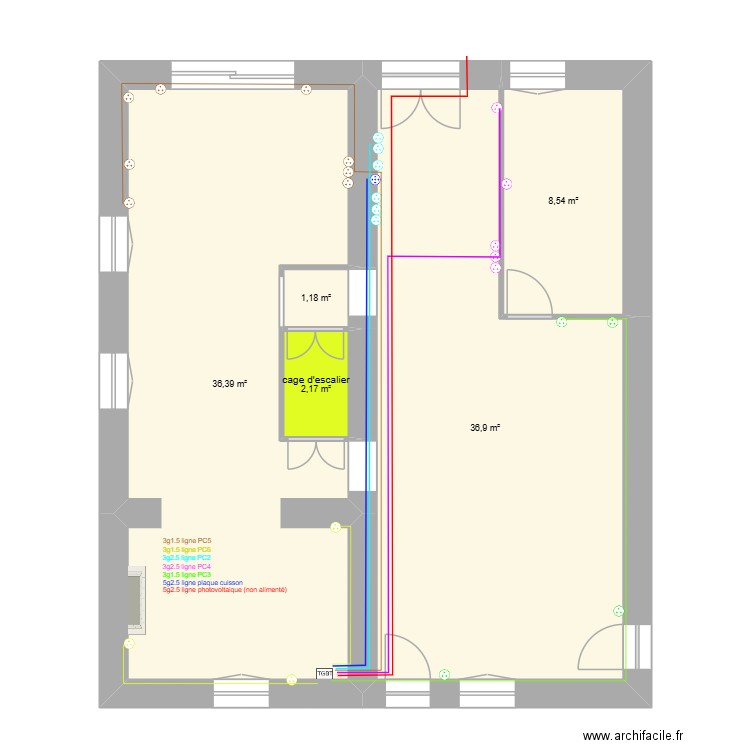 TB V1 PC. Plan de 5 pièces et 85 m2