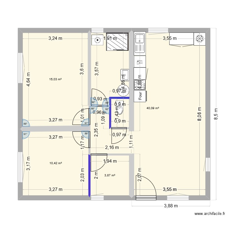 Projet maison Pibrac. Plan de 4 pièces et 69 m2