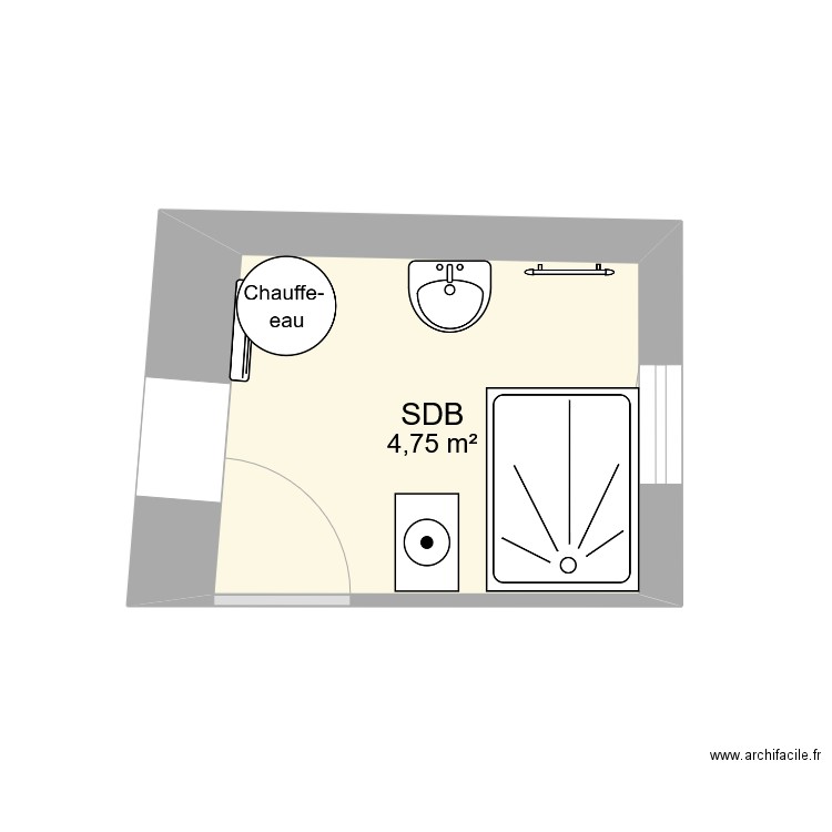 SDB. Plan de 1 pièce et 5 m2