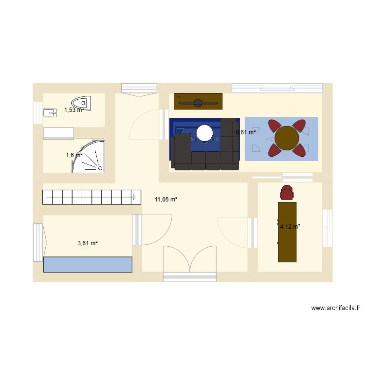 Maison au Congo. Plan de 6 pièces et 31 m2